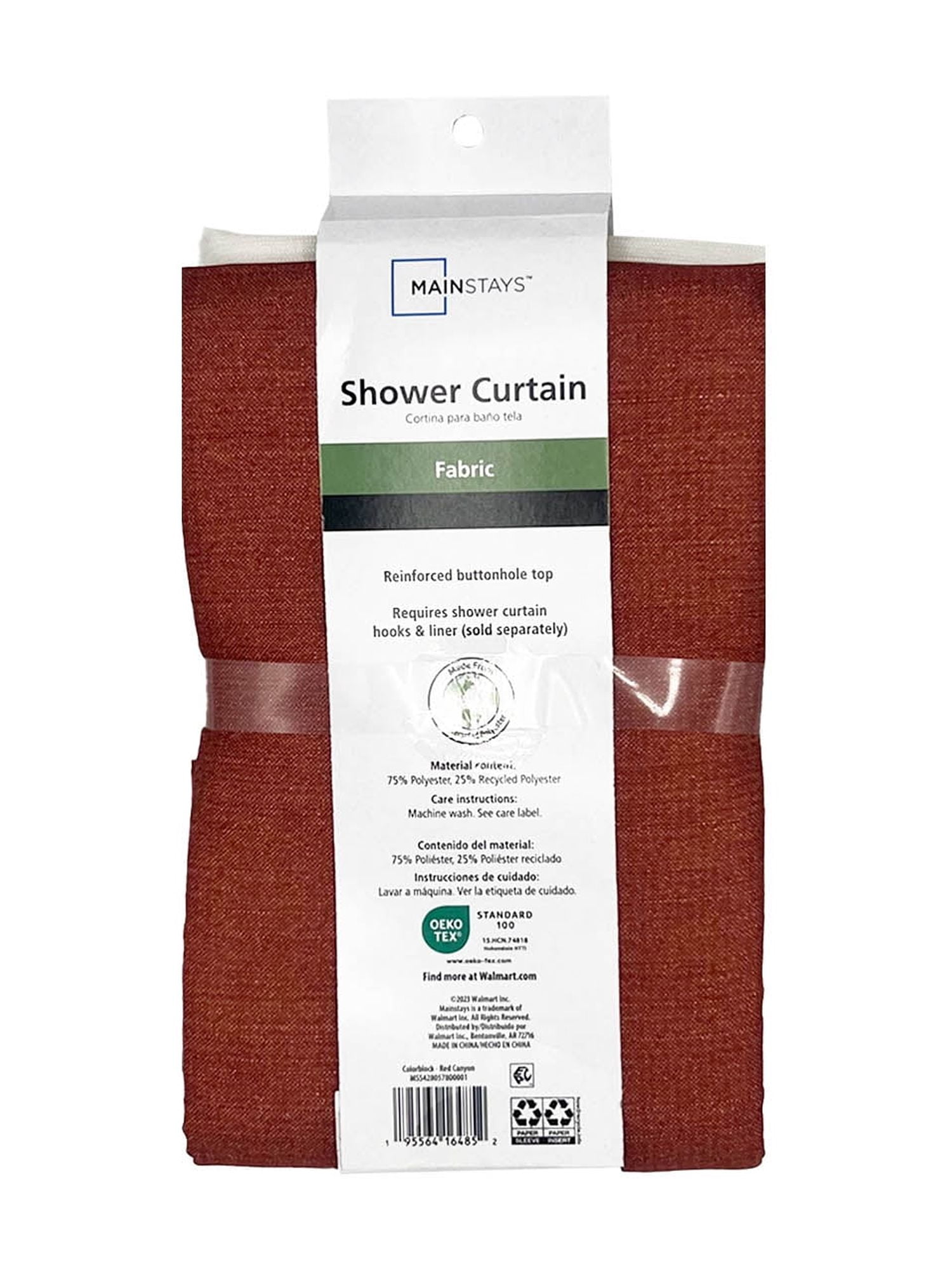 Mainstays Red and Ivory Colorblock Polyester Shower Curtain, 72 in x 70 in