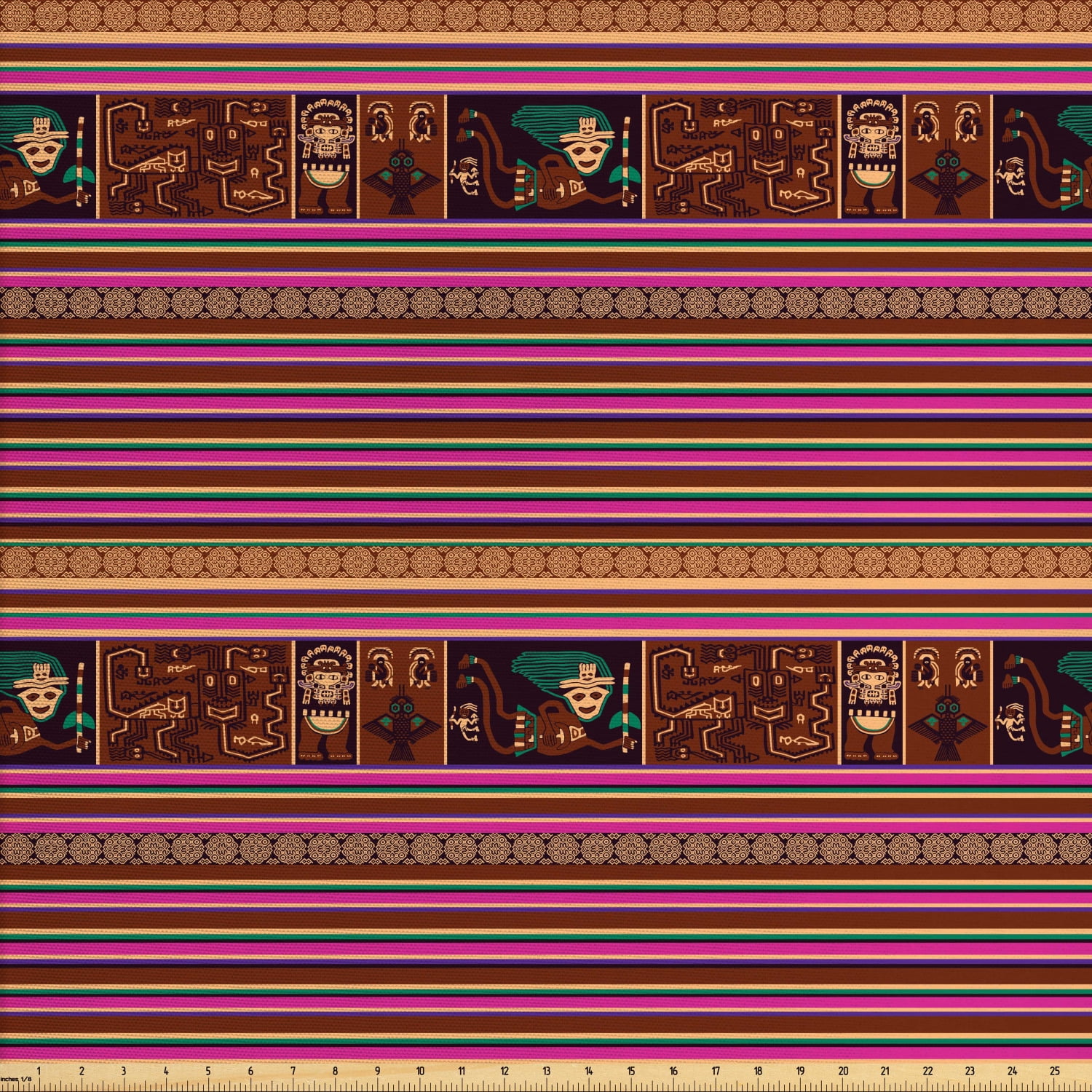 Ethnic Fabric by The Yard, Peruvian Culture Themed Pattern of Folk