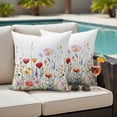 thumbnail image 5 of Spring Watercolor Pillow Covers 2 Pack Red Pink Flower Wildflower Leaves Rustic Pillowcase Waterproof Outdoor Throw Pillow Cover for Patio Garden Square Cushion 18”x18”, 5 of 9