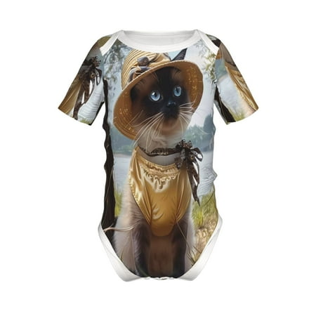 

Adobk Cat In Sun Hat Print Baby Climbing Clothes Jumpsuit Rompers Classic Rompers Child Short sleeve Bodysuits-6 Months
