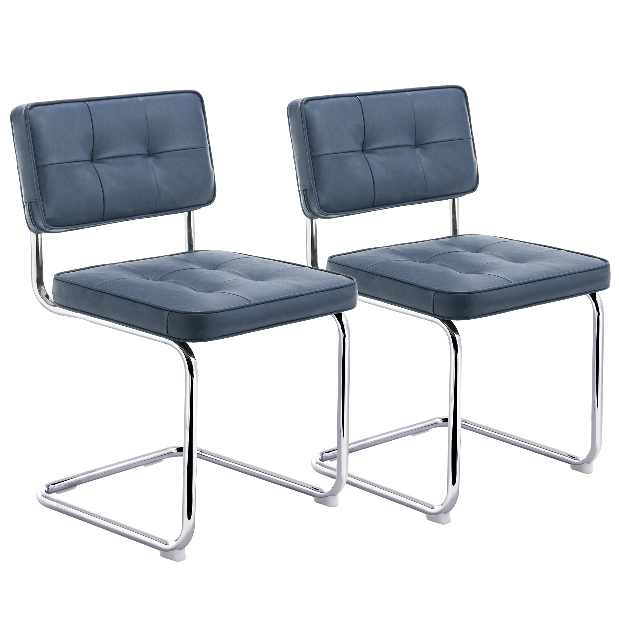 ONEVOG 19.3'' Mid-Century Modern Dining Chairs Set of 2, Faux Leather Cantilever Kitchen Chairs with Chrome Legs for Kitchen Dining room, Blue