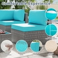 thumbnail image 4 of Walsunny 5 Pieces Outdoor Furniture Patio Sectional Sofa Set, Wicker Rattan Conversation Sets with Cushions and Glass Table, Silver Rattan Blue Cushions, 4 of 7