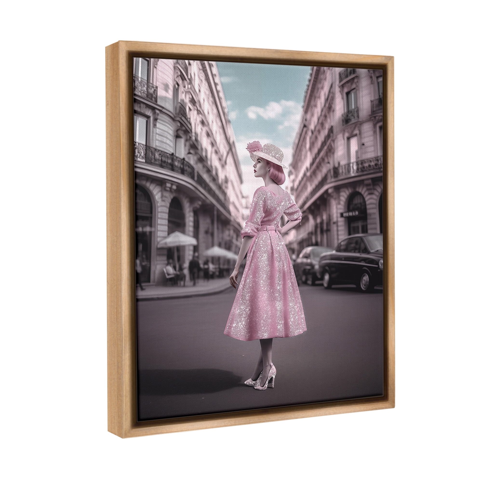 Stupell Industries Vintage Fashion in City Travel & Places Painting Brown Floater Framed Canvas Art Print Wall Art, 25 x 31