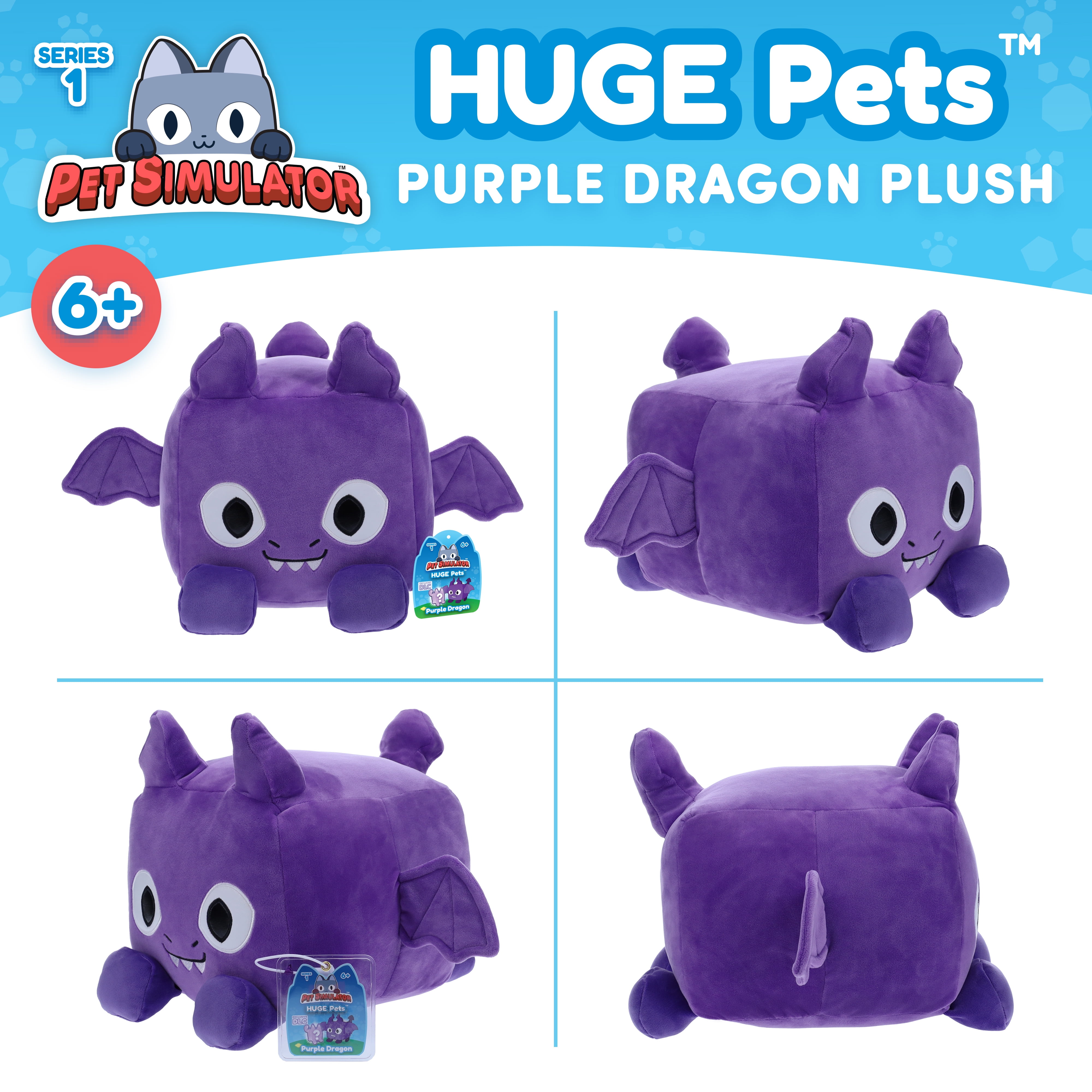 PET SIMULATOR - Purple Dragon HUGE Pet Plush (8.5" Tall, Series 1) [Includes DLC]