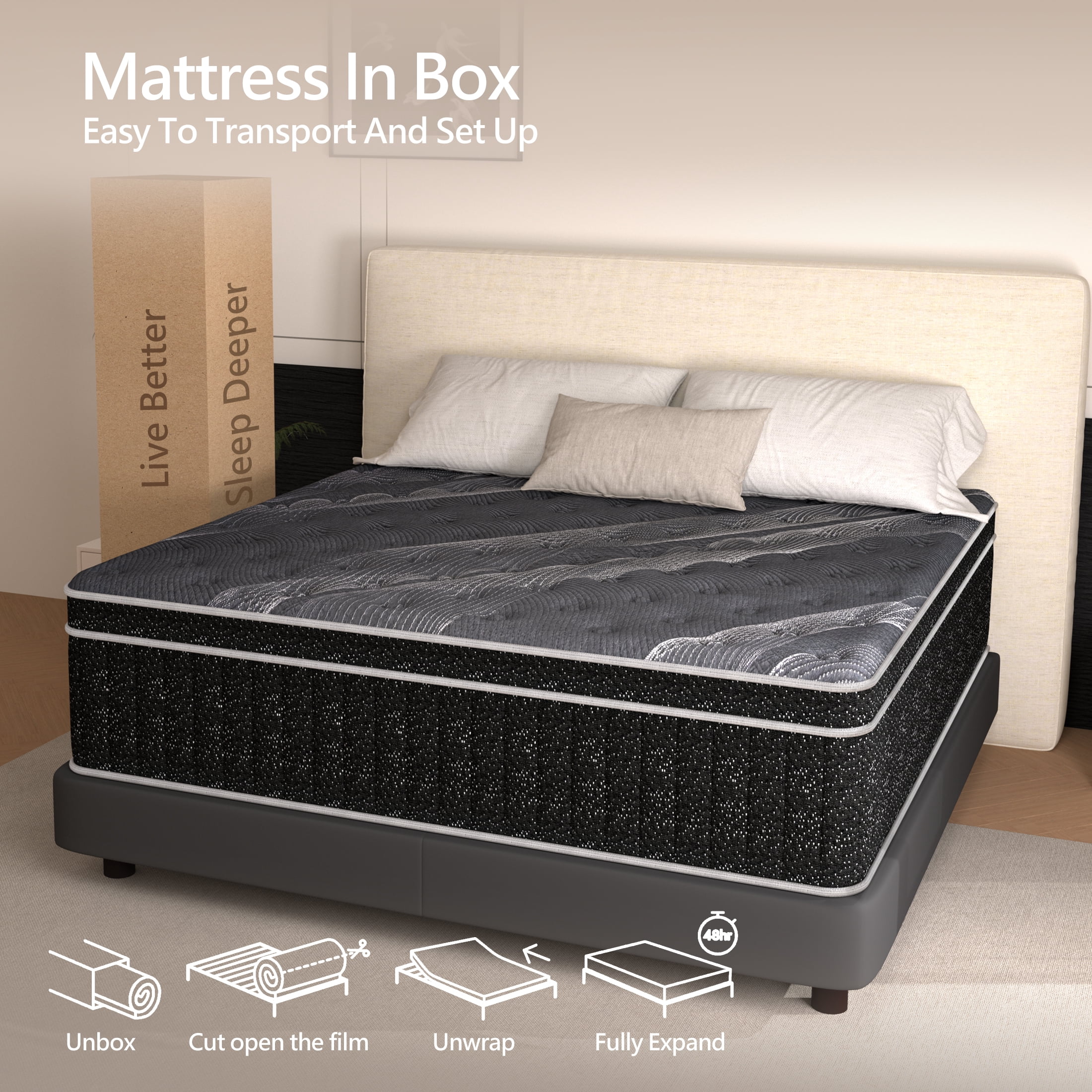 Doudter 12 Inch Queen Mattresses, Memory Foam Hybrid Mattress in a Box with Individual Pocket Spring, Pressure Relief & Motion Isolation & CertiPUR-US