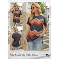 thumbnail image 7 of HUBERY Women Stripe Printed Contrast Color Split Hem Round Neck Short Sleeve Top, 7 of 7