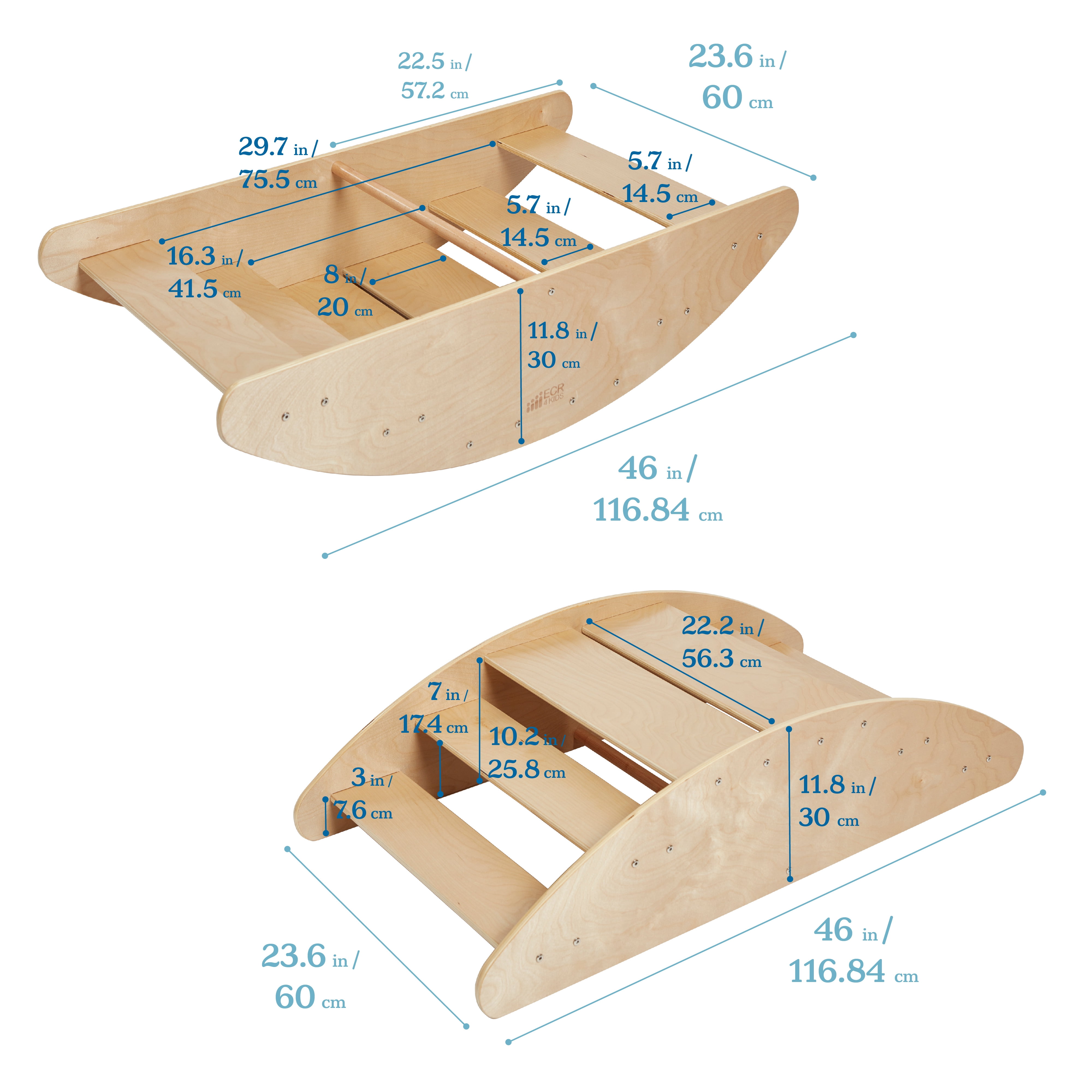 ECR4Kids Wooden Rocking Boat and Steps Play Center, Montessori Furniture, Natural