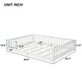 thumbnail image 5 of Queen Size Floor Bed for Kids, Wood Platform Bed with Fence and Door, Montessori Bed Frame with Slats Support, Playhouse Bed with Door Design, for Toddler, Boys,Girls,No Box Spring Needed, White, 5 of 9