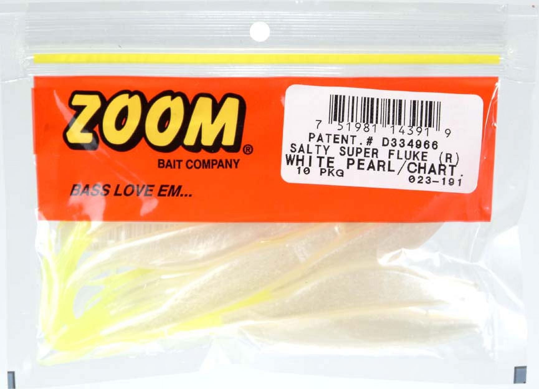 Zoom Super Fluke, Pearl Chartresue Tail, 5 1/4, 10Pk, Plastic Twitch Baits