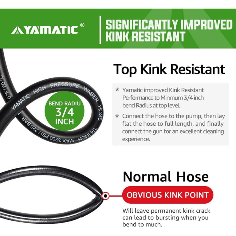 YAMATIC Kink Resistant 3200 PSI Pressure Washer Hose 50 FT X 1/4