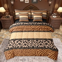 Homewish Cheetah Zebra Print Twin Bedding Sets 7-Piece for Teens Female Men,Retro Vintage Aesthetic Bedding Comforter Set Microfiber,Abstract Geometric Stripes Breathable Sheet Sets