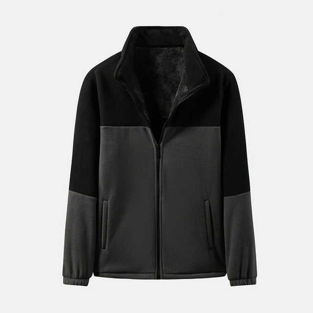 LOVZFMLL Jackets for Men's Stand Up Collar Zipper Color Blocked Pocket Fleece Jacket Coat
