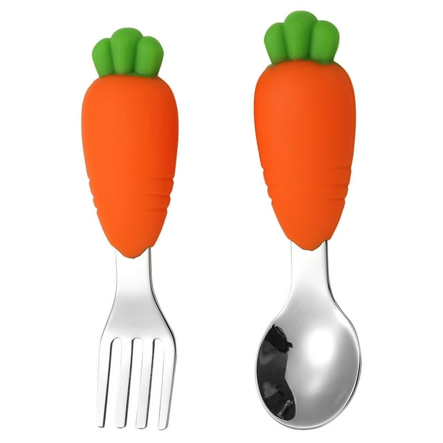 2pcs Baby Spoon Fork Set Self Feeding Utensils Set Baby Silverware Eating Utensils