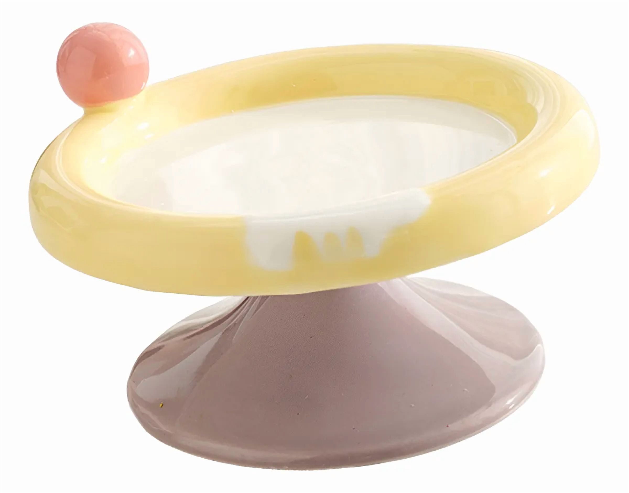 Fairela Elevated Ceramic Cat Bowl, Anti-Slip Raised Pet Feeder, Ice Cream Style Design, Yellow