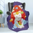 thumbnail image 4 of Japanese Cat Soft Flannel Fleece Throw Blanket, Maneki Neko Cat Holding Coins and Fish for Fortune, Cozy Plush for Indoor and Outdoor Use, 50" x 70", Vermilion Mustard, by Ambesonne, 4 of 5