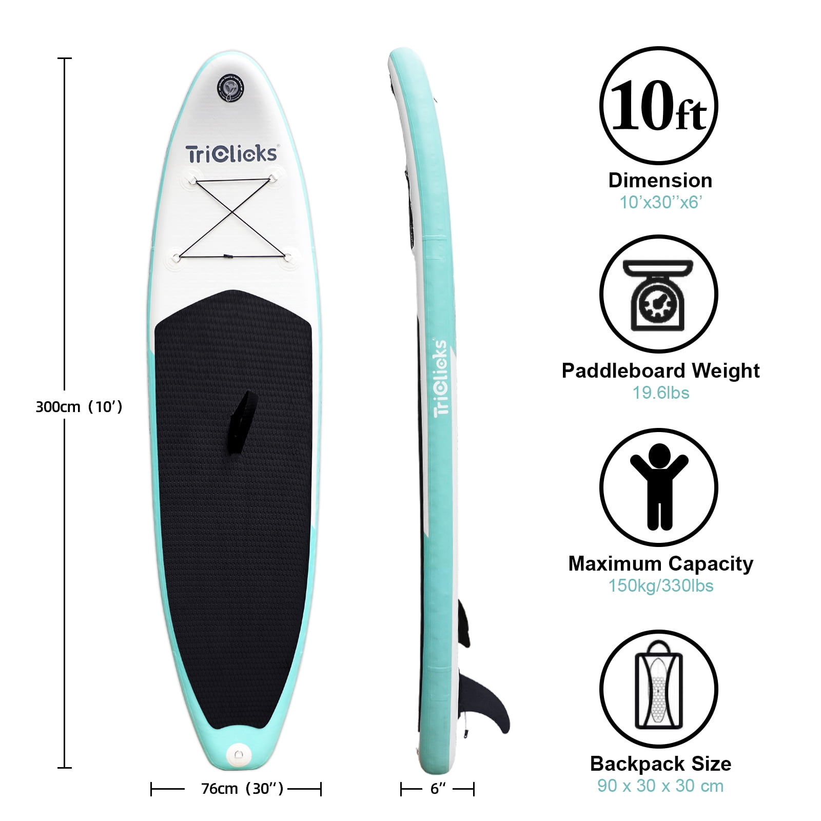 300x76x15cm SUDOO 10FT 3M Inflatable Stand Up Paddle Board SUP Board 6” Thick Surfboard Lightweight Non-Slip EVA Deck SUP Package Complete Kit for All Skill Beginners Adults Fishing Yoga Surfing 