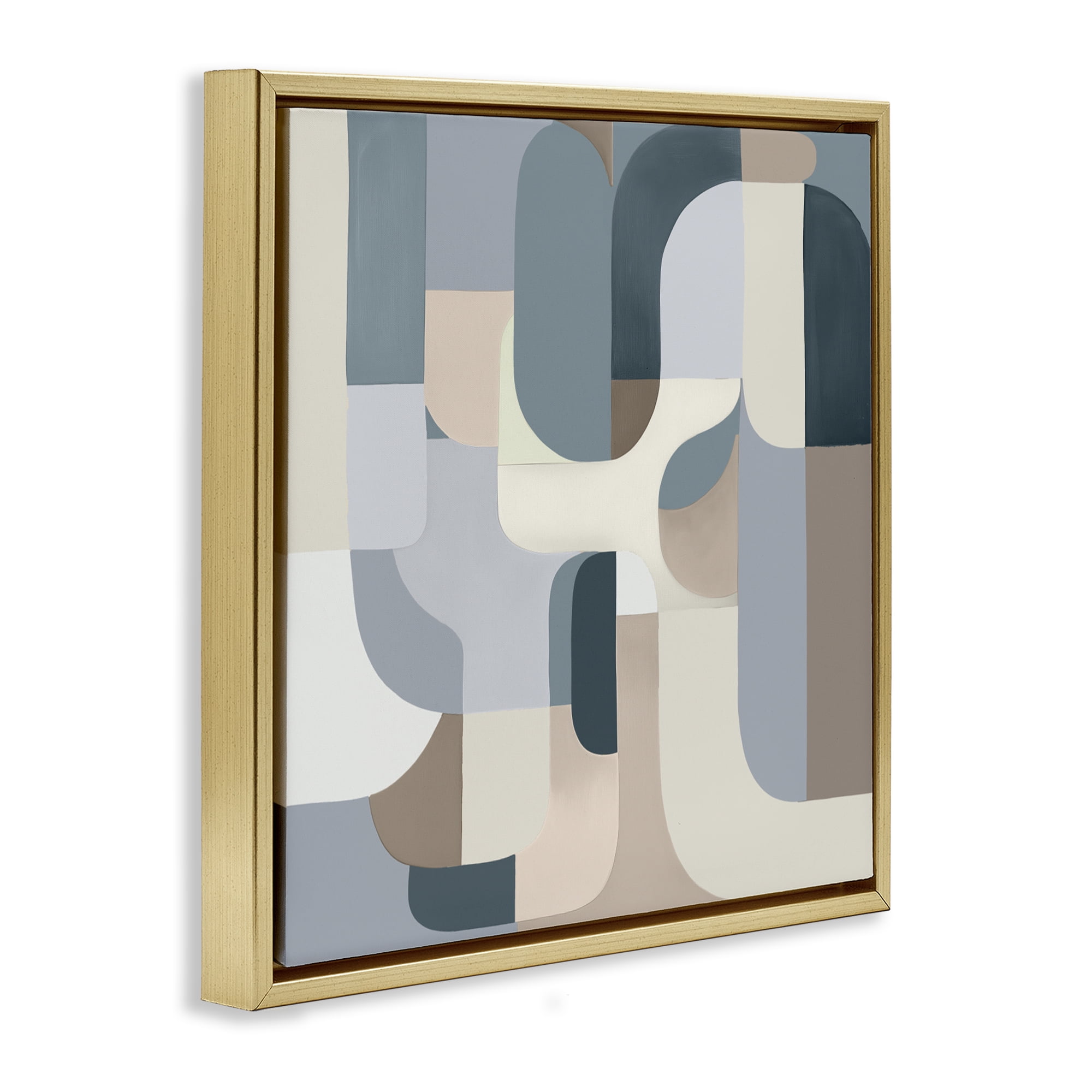 Stupell Industries Bauhaus Blue Curves Gold Framed Floater Canvas Wall Art, design by Annabelle Hall