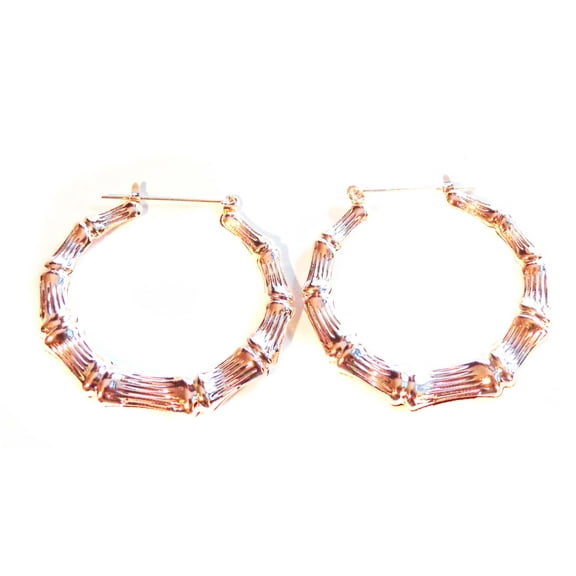 Rose Gold Plated Bamboo Hoop Earrings 2 inch Hoops