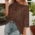 thumbnail image 2 of Crochet Coverups for Women Summer Cap Sleeve Hollow Out Casual Cruise Beach Vacation Tops Knit Pullover Sweater Brown L, 2 of 7