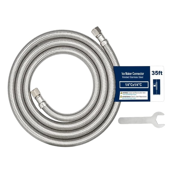 Krydros 25ft Stainless Steel Braided Refrigerator Ice Maker Hose, 1/4" Compression