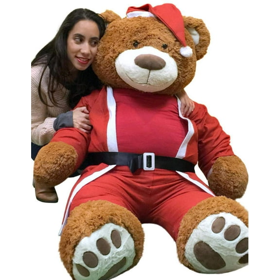 Giant Christmas Teddy Bear 60 Inch Soft, Wears Santa Claus Suit 5 Foot Xmas Teddybear Brown