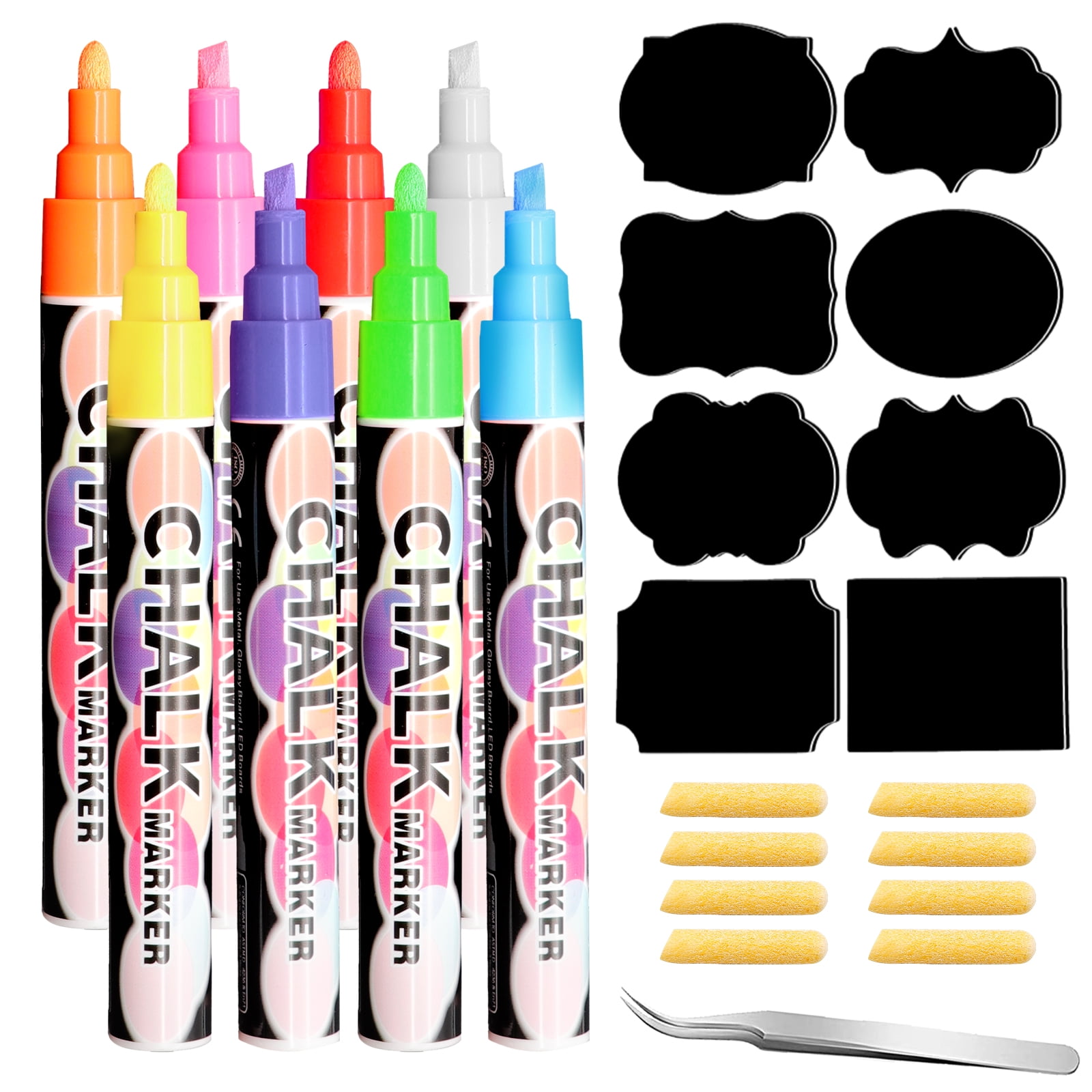 JEFFNIUB Liquid Chalk Markers Set, 6mm Reversible Tip Erasable Neon