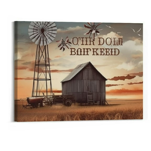 Creowell  Farmhouse Barn Wall Art Rustic Old Pictures Decor Country Windmill Canvas Painting Prints Thankful Grateful Contemporary Artwork Home Decoration for Bedroom Living Room 20x16 Inch