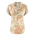 thumbnail image 5 of Jjayotai Women's Floral Printed Short Sleeve Henley V Neck T-Shirt, Casual Flowy Tunic Blouse Tops, Womens Polo Shirts, Oversized Tshirts for Women Beige^1 XXXL, 5 of 5