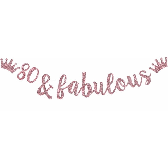80 & Fabulous Banner, Rose Gold Glitter Bunting Sign for Happy 80th Birthday,80th Wedding Anniversary Decorations Cheer to 80 Years Old Party Decoration Supplies.(Pre-Strung)