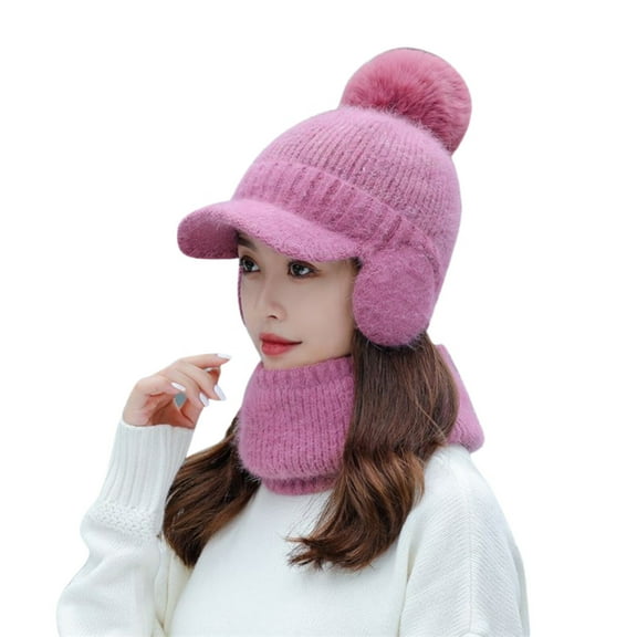 DOPI Baseball Caps Womens Earmuffs Scarf Hat Add Flocking Thermal Cycling Warm Winter Scarf Hat Knitting Winter Scarf Hat