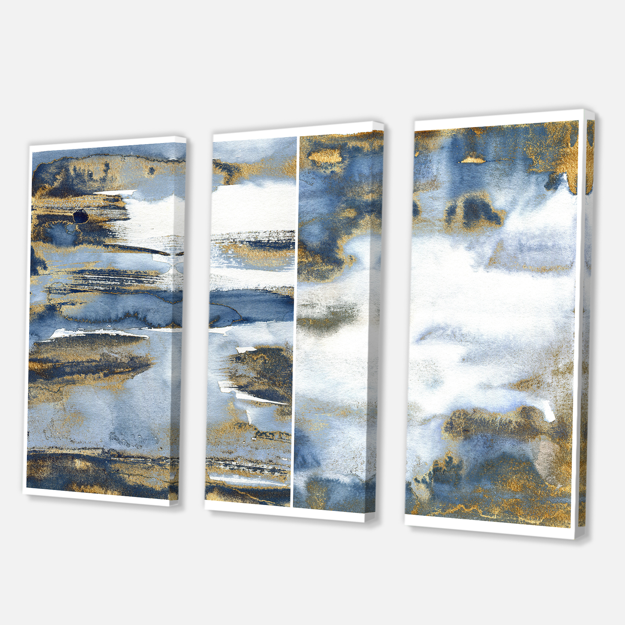 Gold and Dark Blue Abstract Waves III 28 in x 36 in Painting Canvas Art Print, by Designart