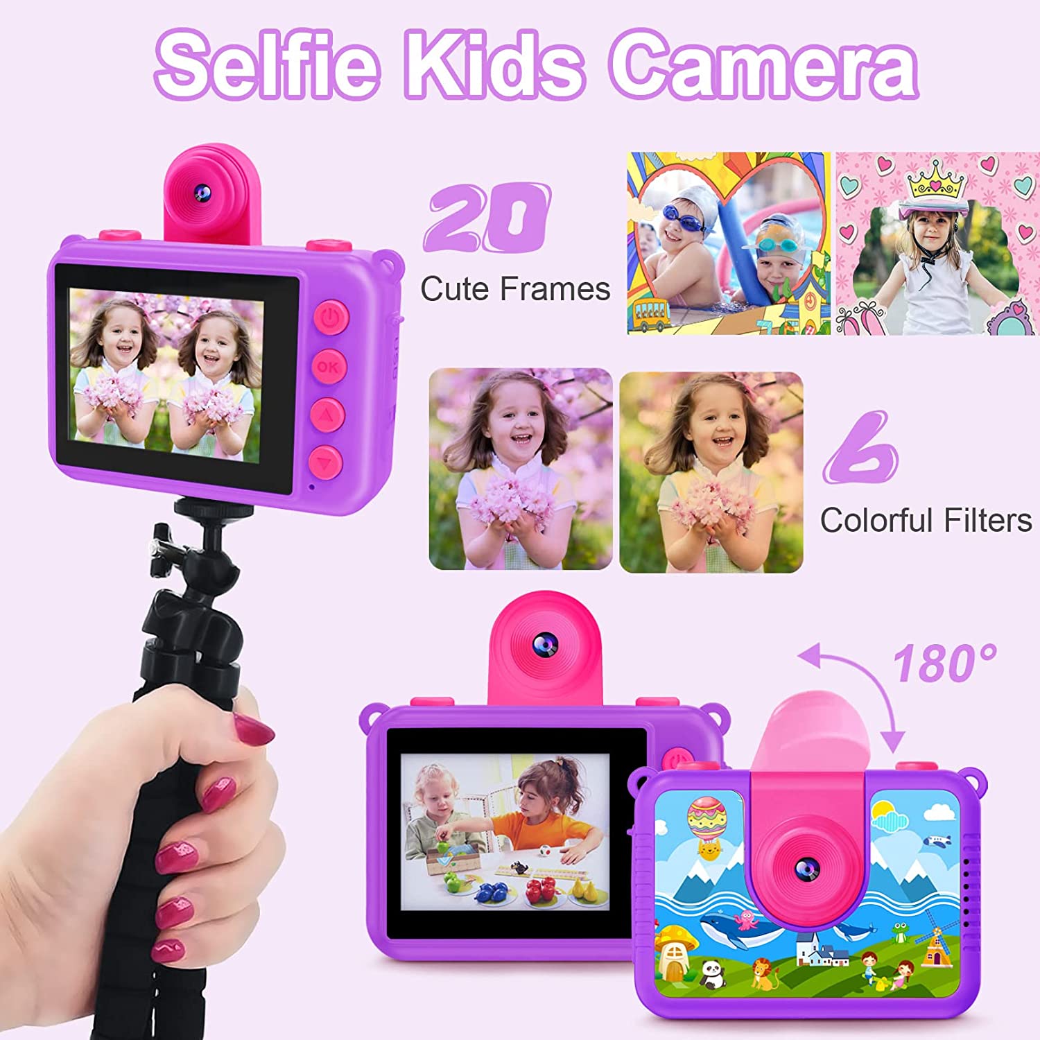 Appareil Photo Enfant 2 En 1 - 48MP & Vidéo 1080P - Modes Voyage Et Sport - Avec Carte SD 16Go Et Accessoires - Dès 8 Ans