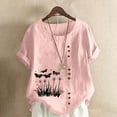 thumbnail image 2 of QATAINLAV Hauts en Coton et Lin pour Femmes 2025 Col Ras du Cou Manches Courtes Retroussées T-Shirt Tendance à Imprimé Floral Blouse Décontractée Coupe Ample Tenues de Vacances Soldes de la Rentrée Rose m, 2 of 5