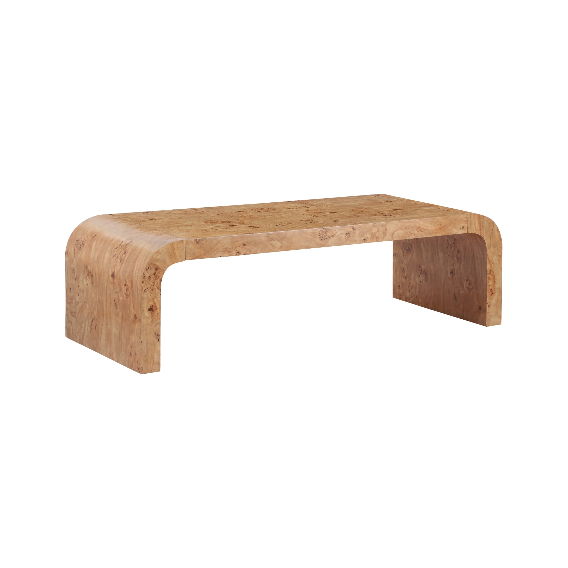 Christopher Knight Home 53.7" Waterfall Coffee Table with Burl Veneer, Curved Edges, Natural