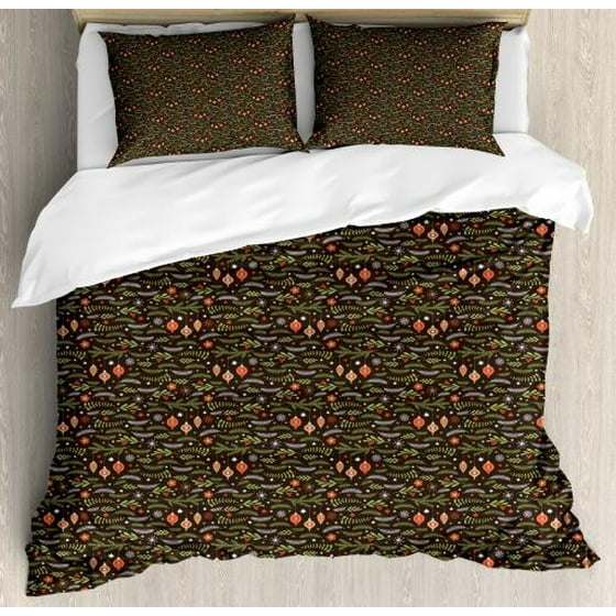King Size Duvet Cover Set Winter Fl Themed Jolly Xmas King Size Duvet Cover Set Winter Fl Themed Jolly Xmas Inspired Figures As Mistletoes Pine Branches Decorative 3 Piece Bedding With 2