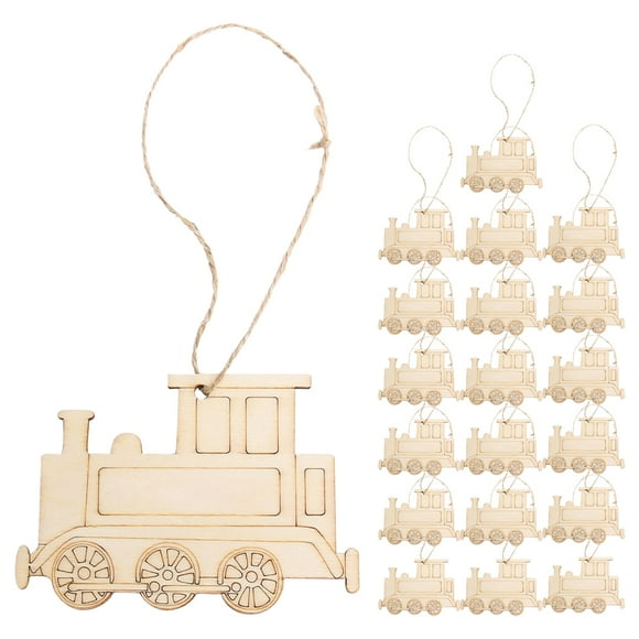 20pcs Wood Craft Train Cutouts Blank Unfinished Train Slices Pendants Diy Wood Train Cutouts