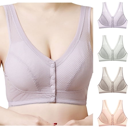 DDAPJ pyju Wireless Bras for Women V Neck Front Closure Bralettes Full Coverage Snap Closing Bras Comfortable Wide Strap Everyday Underwear Green 40