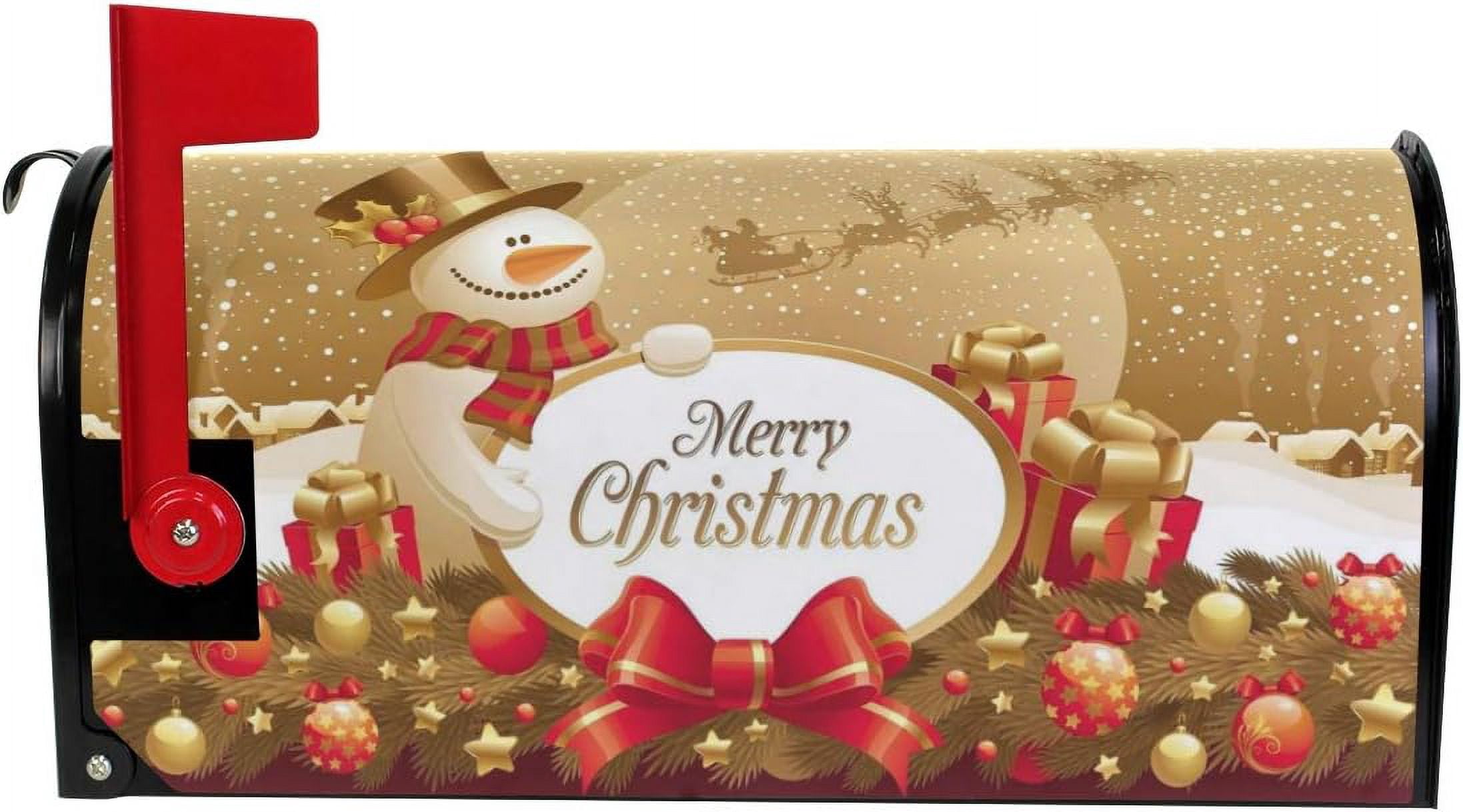 Christmas Snowman Magnetic Mailbox Cover Oversized for Garden Yard Outdoor Decorations-25.5" x20.8