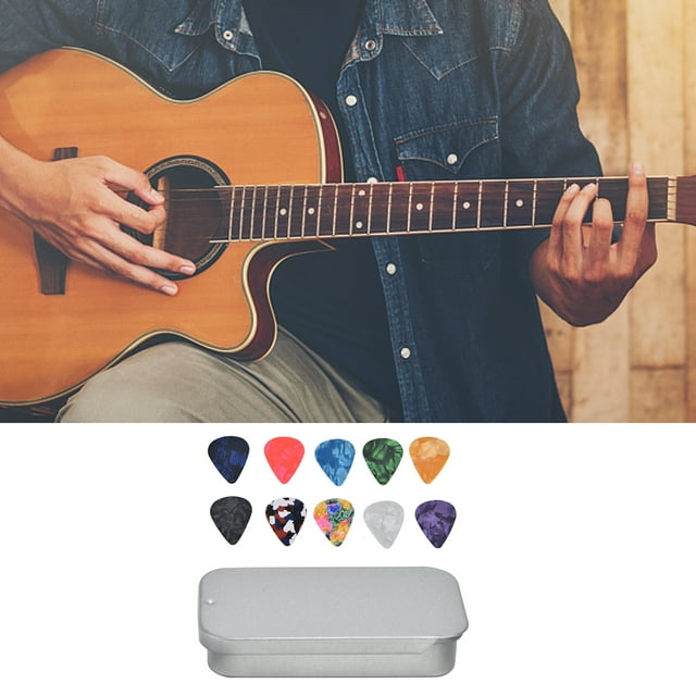 10Pcs Guitar Picks, Boost Bass Portable Colorful Retro Cosmic Star Sky Pattern, with Small Metal Box, for Electric Guitar Acoustic Guitar Bass Banjo Ukulele