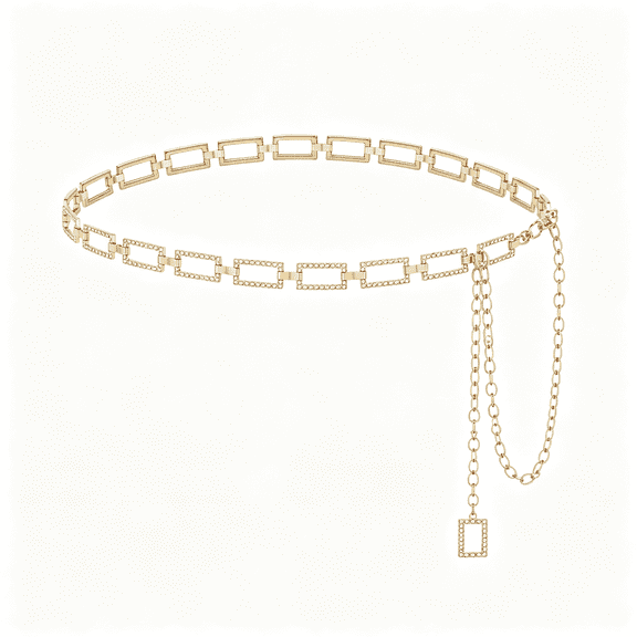 TELOLY Chain Belts for Women,Rhinestone Link Waist Chain Fashion Belt,Elegant Gold Belts for Women