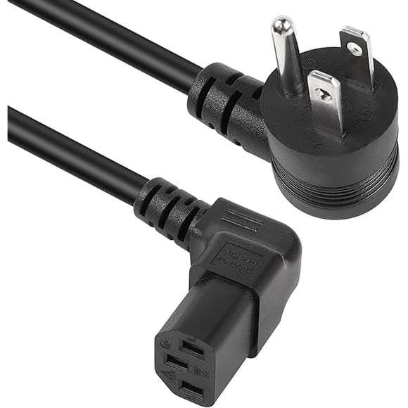 LujingZ GELRHONR 90 Degrees 3 Prong AC to IEC320 C13 Power Cord,10A 125V Down Angle NEMA 5-15P to C13 Universal Power Cable for Notebook Computers, TV, Monitors-4.9Ft (Blcak-Up C13)