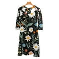 thumbnail image 6 of Dark Floral Print Blooming Beauty Flare Dress Square Neck Dress Elegant Female Fashion Printed Dress, 6 of 9