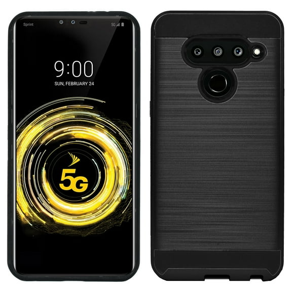 LG V50 ThinQ Dual layer Metal Brushed Shockproof Armor Hybrid Case Cover Black