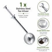 Tea Infuser for Loose Tea, Large Capacity Stainless Steel Tea Ball with Long Handle & Push Rod, Durable Tea Strainer, TIKA