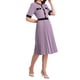 thumbnail image 4 of Vestido plisado de manga corta para mujer, tendencia 2025, color de contraste, vestido midi A-line casual de trabajo, XL púrpura, 4 of 5