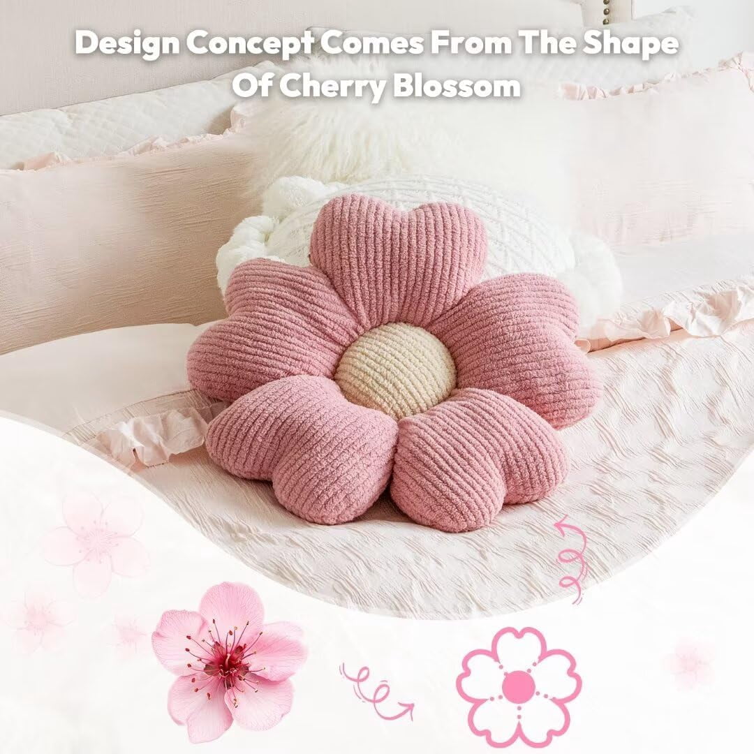 COOKCOK Flower Pillow, 19.7" Flower Shaped Throw Pillow, Daisy Plush Floor Pillow Seat Cushion Cute Aesthetic Decorative Throw Pillows for Bed Home Sofa Chair Couch Decor, White
