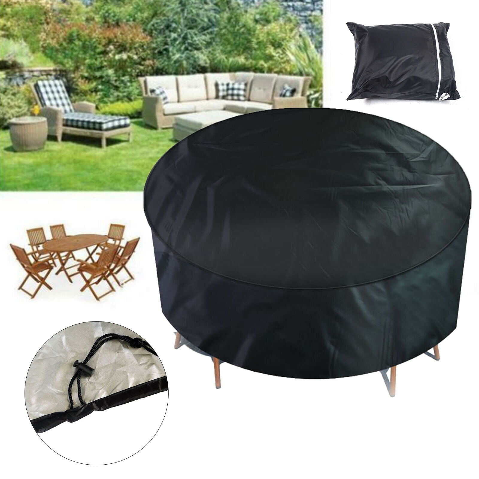 Large Black Silver Table Chairs Cover Round Waterproof Garden Furniture Covers 