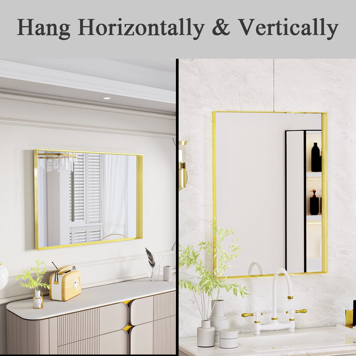 Gleamira 30"x55" Bathroom Wall Mounted Mirror Vanity Rectangular Mirror with Deep Frame, Gold