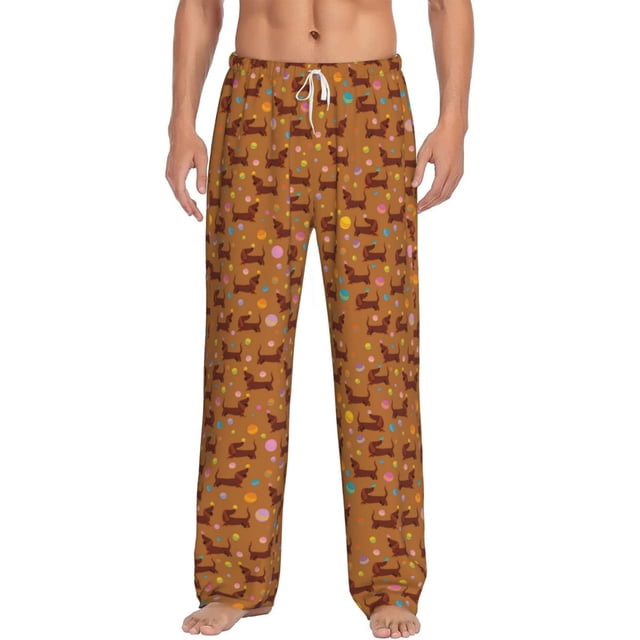 Kdxio Dachshund And Ball Pattern Men's Pajama Pants, Elastic Waist with Drawstring and Pockets, Comfortable Loungewear-Medium