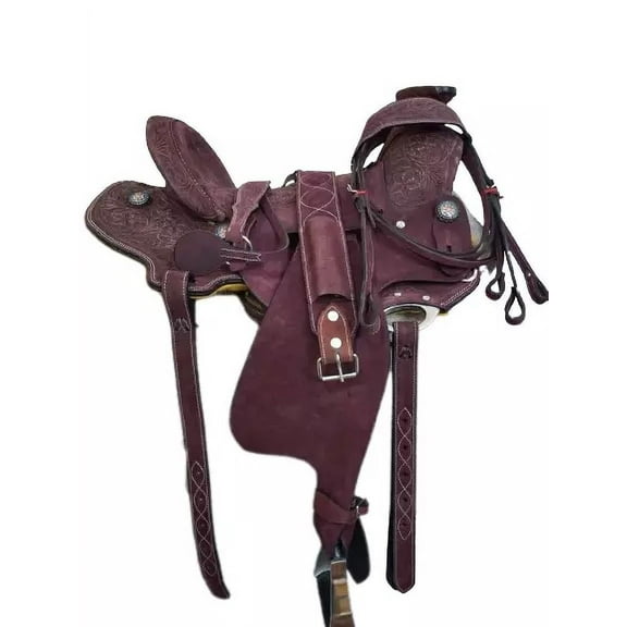 Rough out Wade Wide Tree Gullet Western Leather Horse Tack Saddle With Set.